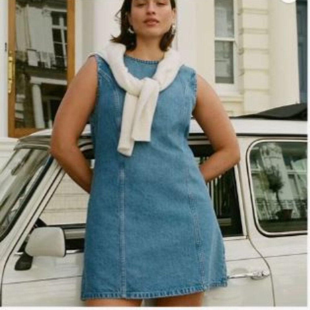 Abercrombie & Fitch Blue Denim Mini Dress with White Sweater Accent